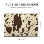 YIHOUSE brown and cream cow print rug size guide for 3 x 5 ft, measuring 91 x 154 cm