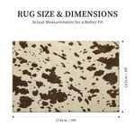 YIHOUSE brown and cream cow print rug size guide for 6 x 9 ft, measuring 183 x 274 cm