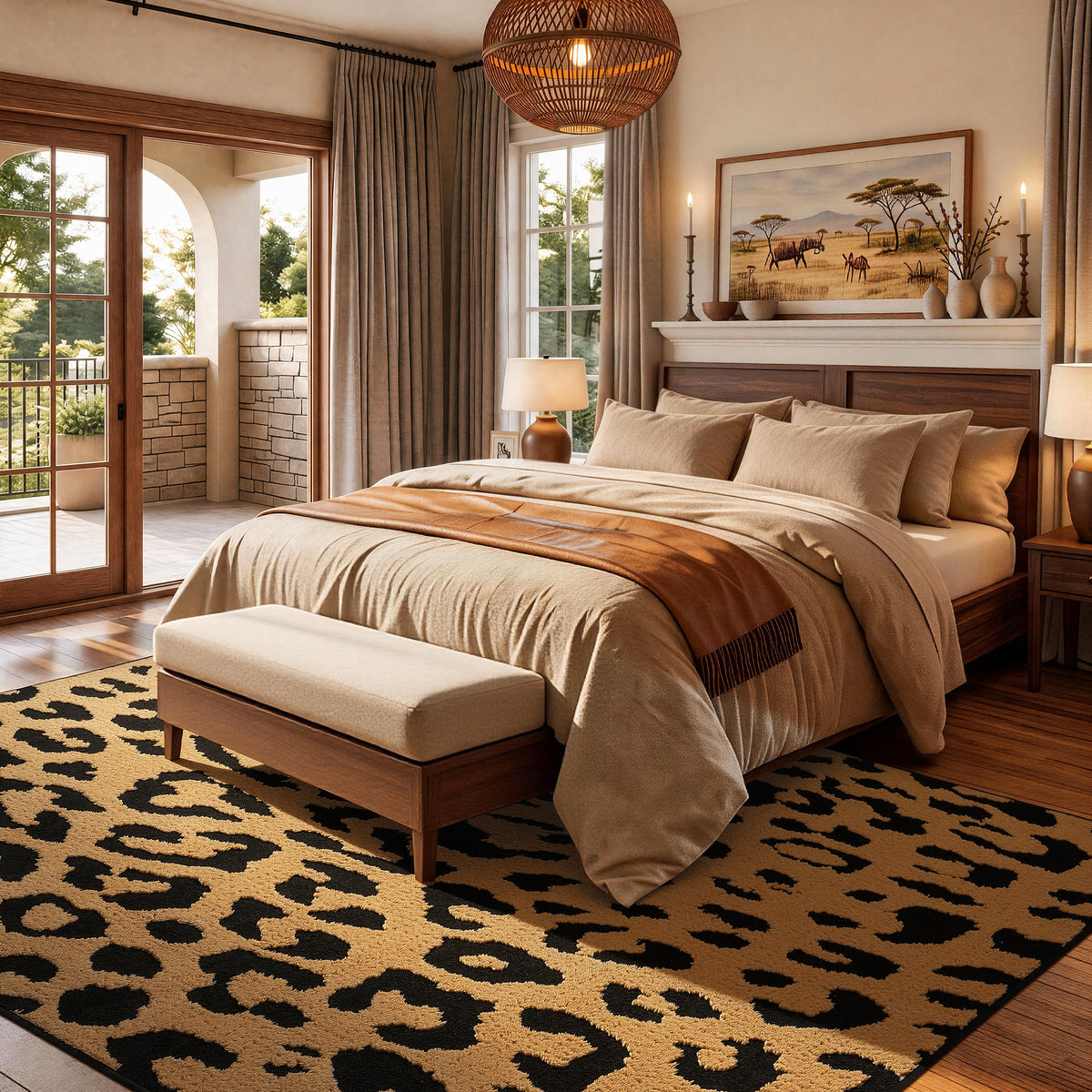 YiHouse Leopard Animal Print Washable Area Rug - Black & Brown