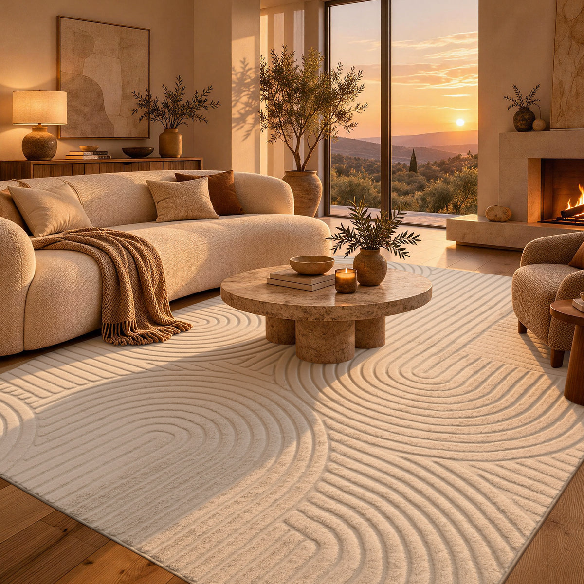 YiHouse Modern Geometric Washable Area Rug - Cream