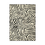 A rectangular area rug featuring a bold black and cream wavy zebra-like pattern, shown flat against a plain white background.