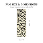 Rug size and dimensions chart showing a zebra-print rug with labeled measurements of 183 cm by 61 cm (6 ft by 2 ft) on a white background.