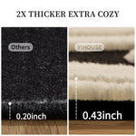 Comparison graphic showing two close-up views of a rug or carpet texture and thickness. The left panel labeled 'Others' shows a dark charcoal/black textured surface with a 0.